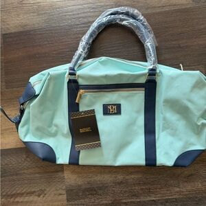Badgley Mischka Mint and Navy Convertible Weekender Tote